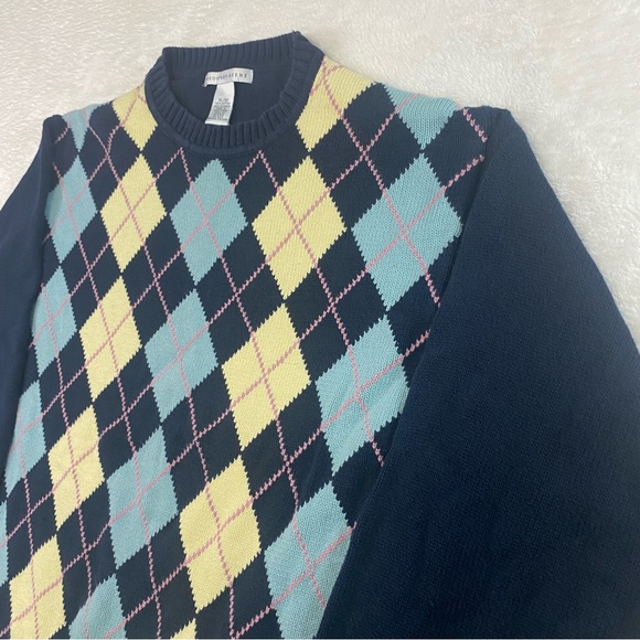 Geoffrey Beene Knit Argyle Sweater Pink Teal Easter Colorway Size XL Men's - Picture 2 of 9
